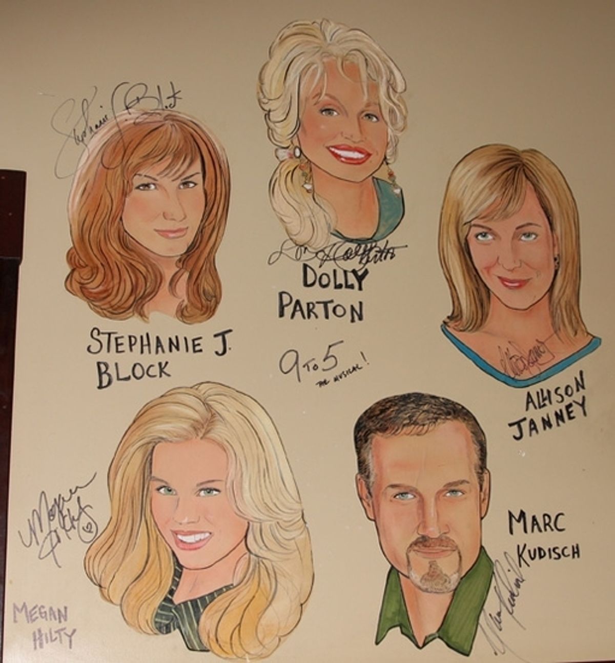 The Caricatures; Stephanie J. Block, Dolly Parton, Allison Janney, Megan Hilty and Marc Kudisch at 
